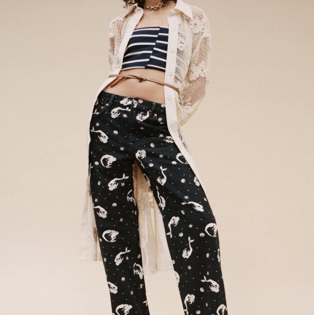 Zara Black The Trevor Mermaid Custom Crop Glow In The Dark Jeans 6